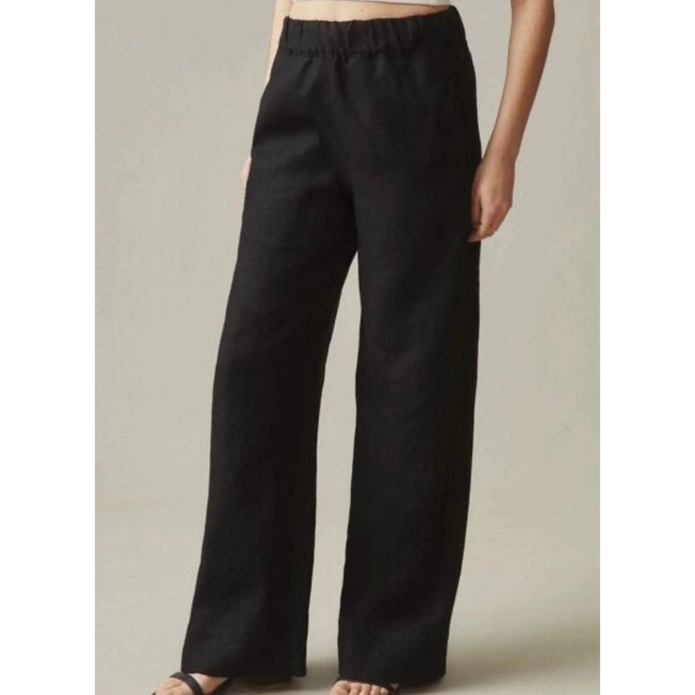 NWOT‎ American Womens Wide Leg Linen Pants Large Pull On Minimalist Black